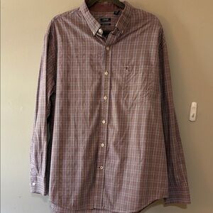 IZOD Men's Casual Maroon/Navy/white Checkered/plaid Shirt Size XL